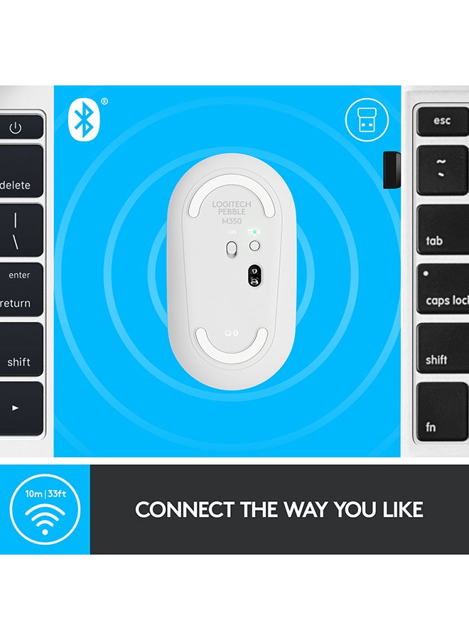 Logitech - M350 Pebble Wireless Mouse, Bluetooth or 2.4 GHz With USB Mini-Receiver, Silent, Slim Computer Mouse With Quiet Click for Laptop/Notebook/PC/Mac White - Image 1