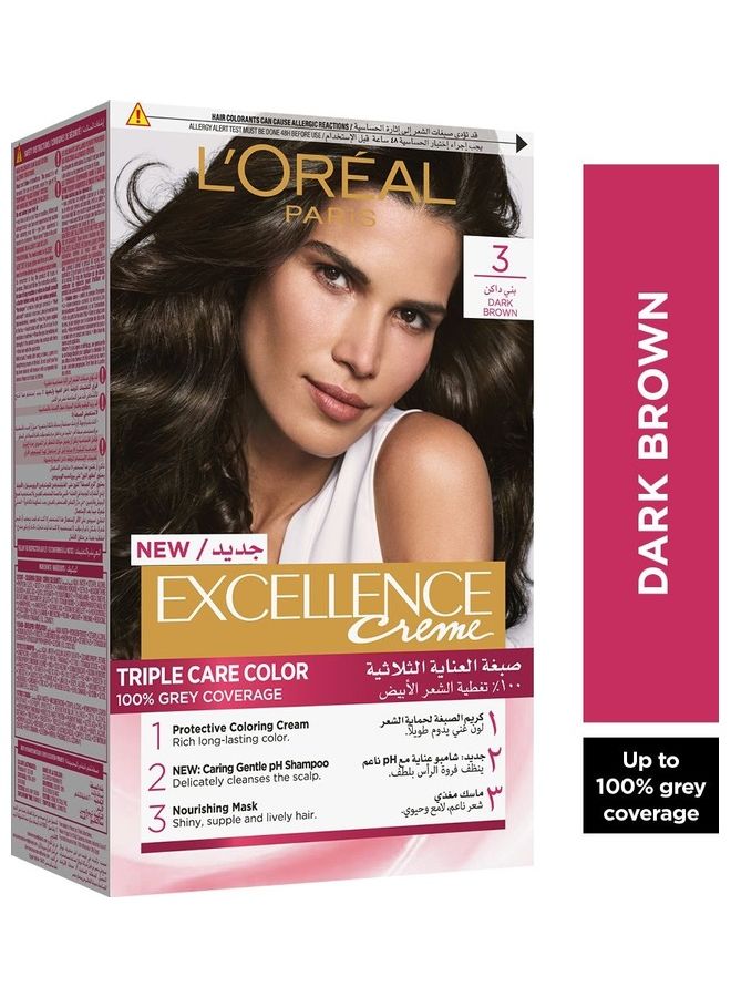لوريال باريس كريم صبغة شعر إكسيلنس بلون 3 بني داكن 3 100جرام - Image 1