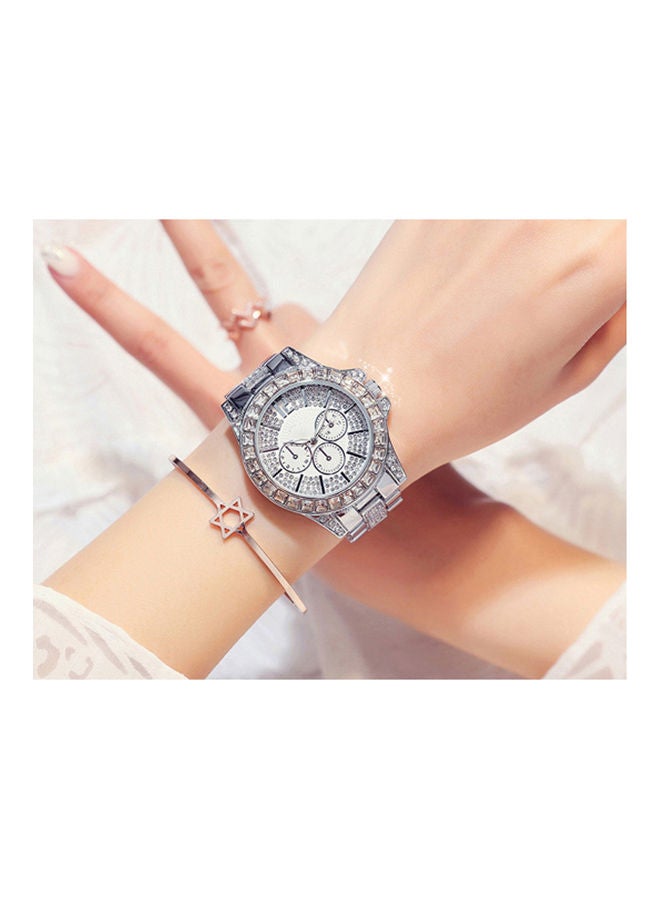 Women's Rhinestone Diamond Studded Chronograph Watch J3596S - 38 mm - Silver - Image 2