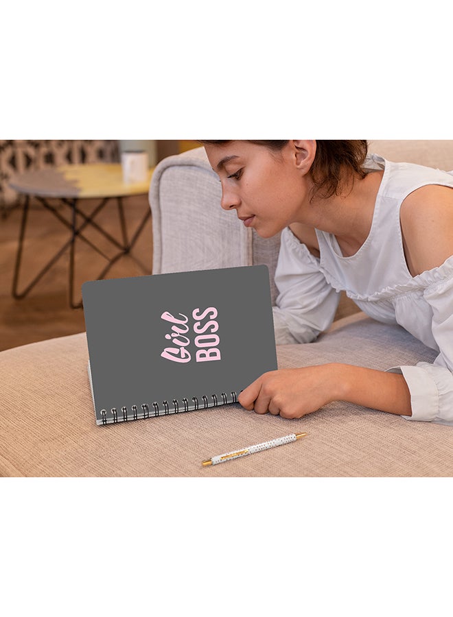 Stylizedd Girl Boss A5 Spiral Notebook Grey/Pink  - Image 3