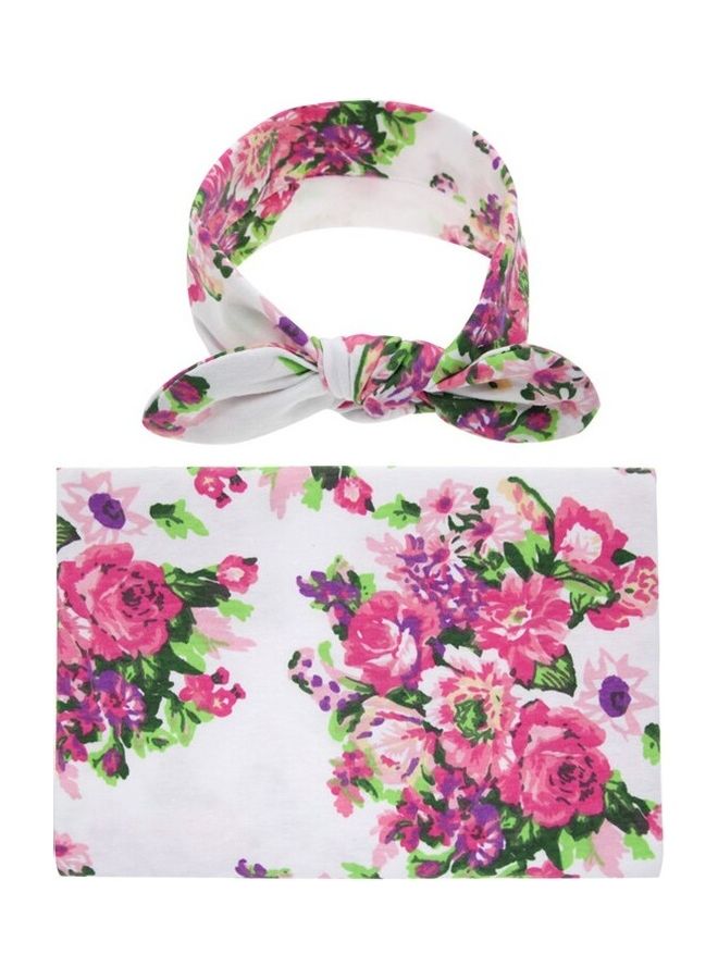 2 Piece Flower Printed Soft Blanket And Headband Set