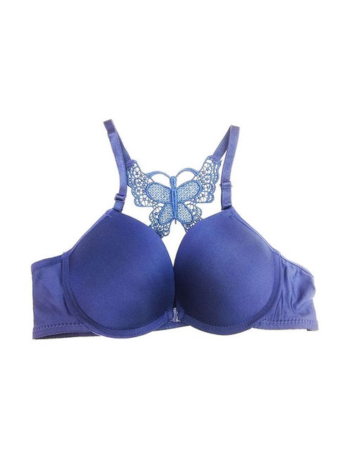 Front Open Padded Pushup Bra navy