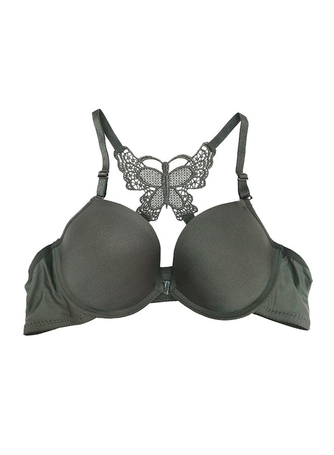 Front Open Padded Pushup Bra Grey - Image 1