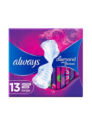 Diamond Flex Foam Large Sanitary Pads With Wings 13 Count White - v1611144649/N43811474A_1