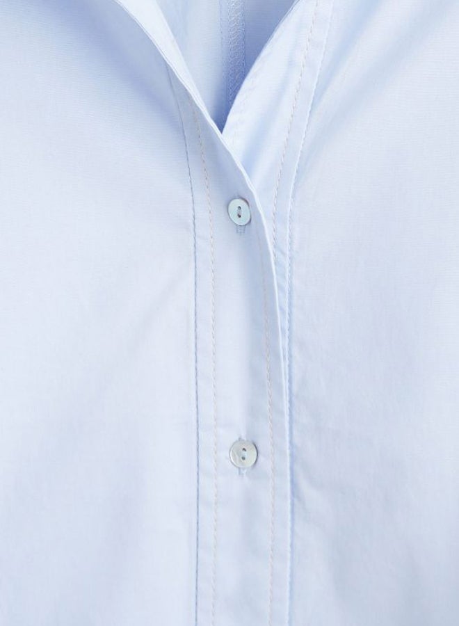 Tie Waist Button Through Dress Blue