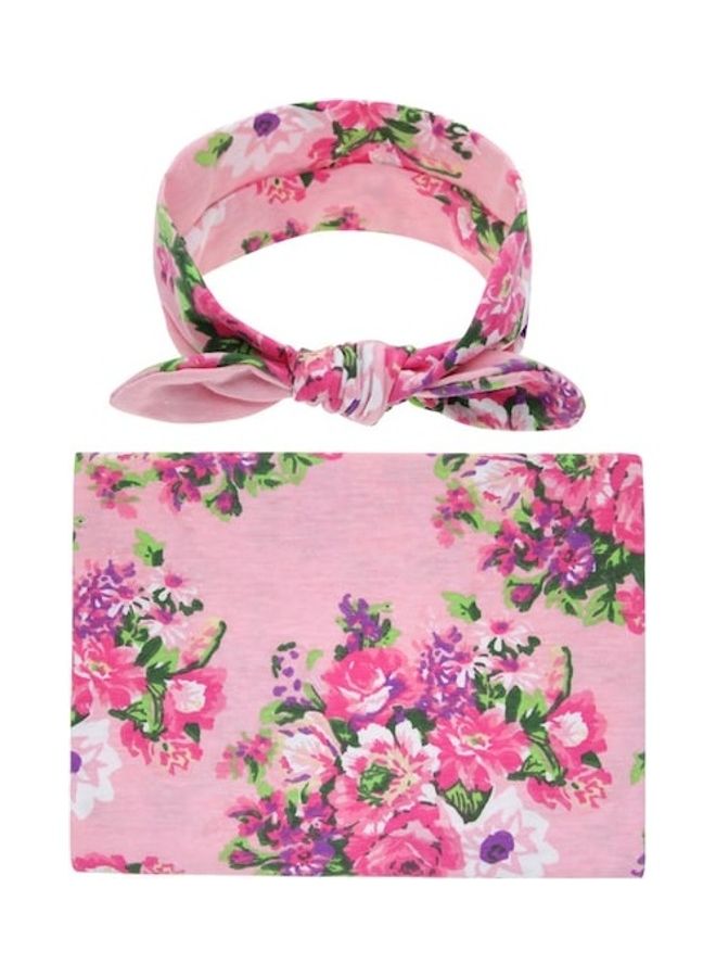 2 Piece Flower Printed Soft Blanket And Headband Set - Image 1