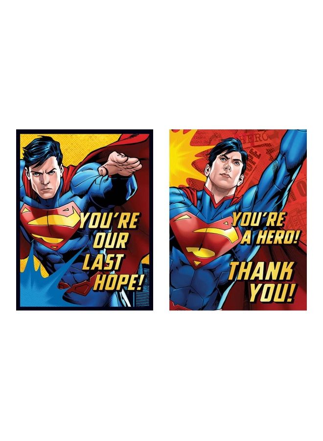أمسكان مجموعة بطاقات بطبعة شخصية سوبرمان وعبارة "Thank You" من قطعتين