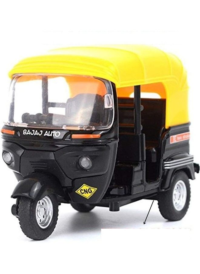 TEMSON Die Cast CNG Auto Rickshaw Toy Model With Movable Handle & Pull Back Action - Image 1