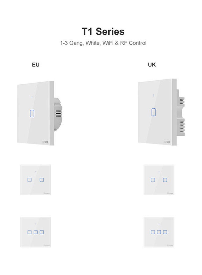 Generic - SONOFF T1EU2C-TX 2 Gang Smart WiFi Wall Light Switch 433Mhz RF Remote Control APP/Touch Control Timer EU Standard Panel Smart Switch Compatible with Google Home/Nest & Alexa White 10.2*4.6*10.2cm - Image 1