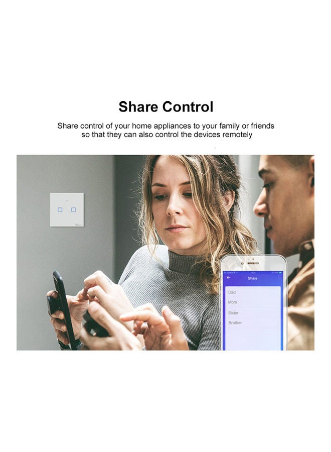 Generic - SONOFF T1EU2C-TX 2 Gang Smart WiFi Wall Light Switch 433Mhz RF Remote Control APP/Touch Control Timer EU Standard Panel Smart Switch Compatible with Google Home/Nest & Alexa White 10.2*4.6*10.2cm - Image 1