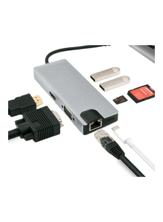Generic - 8-in-1 USB Type-C Hub Silver - Image 1