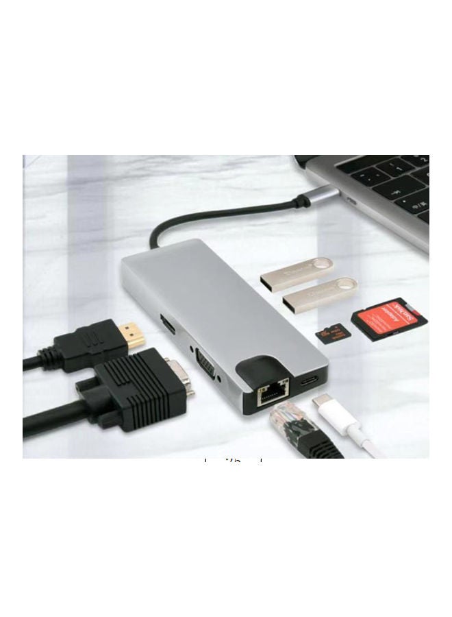Generic - 8-in-1 USB Type-C Hub Silver - Image 1