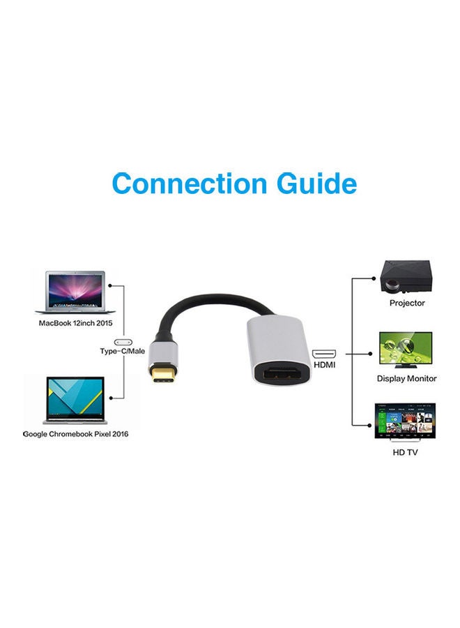 USB Type C To HDMI Female Adapter Cable Silver/Black  - Image 2