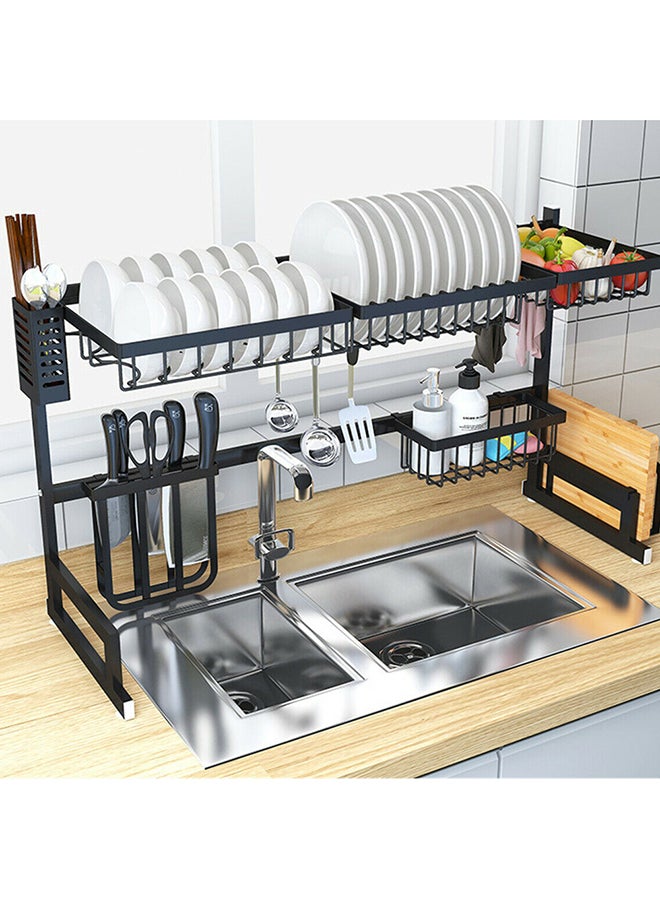 Over The Sink Dish Drying Rack Organizer Black 85cm  - Image 2