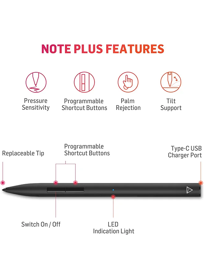 ADONIT Note+ Stylus With Native Palm Rejection For Apple iPad Black