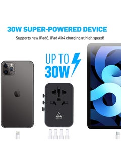 ADONIT Universal Travel Adapter 4A1C - International Wall Charger PD 30 W (4 USB-A + 1 USB-C) Black  - Image 4