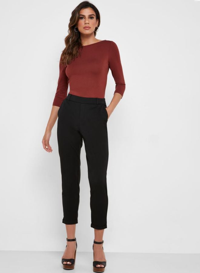 VERO MODA Fabric Roll Hem Pants Black  - Image 3