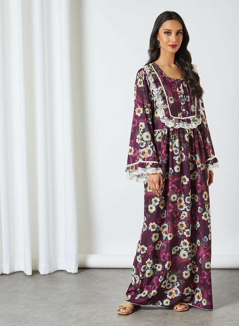 Bousni - Lace Embellished Jalabiya Multicolour - Image 1