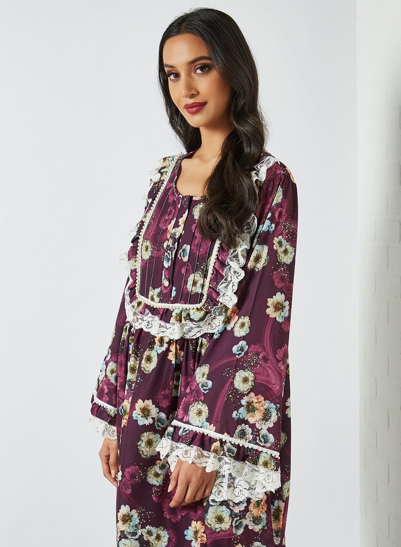 Bousni - Lace Embellished Jalabiya Multicolour - Image 1