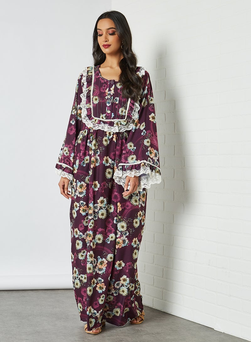 Bousni - Lace Embellished Jalabiya Multicolour - Image 1