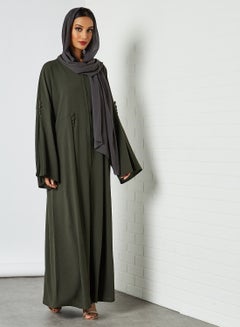 Bousni Front Open Abaya Green  - Image 1