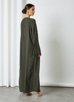Bousni Front Open Abaya Green  - Image 4