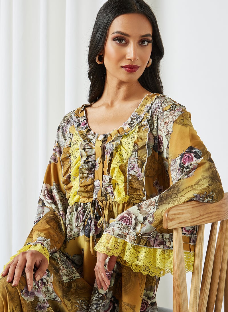 Bousni - Lace Embellished Jalabiya Multicolour - Image 1