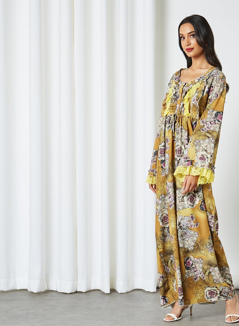 Bousni - Lace Embellished Jalabiya Multicolour - Image 1