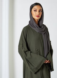Bousni Front Open Abaya Green  - Image 3