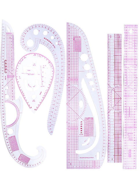 6-Piece French Metric Ruler Pink/White