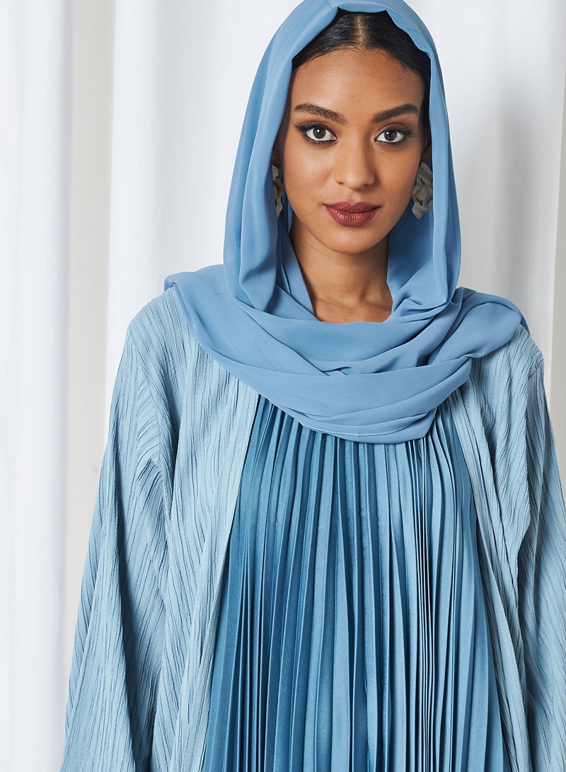 Bousni - 2-Piece Pleated Bisht Abaya Set Denim Blue - Image 1