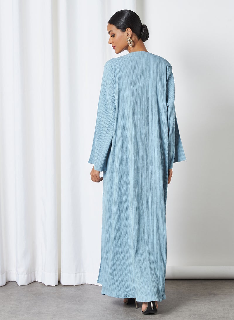Bousni - 2-Piece Pleated Bisht Abaya Set Denim Blue - Image 1