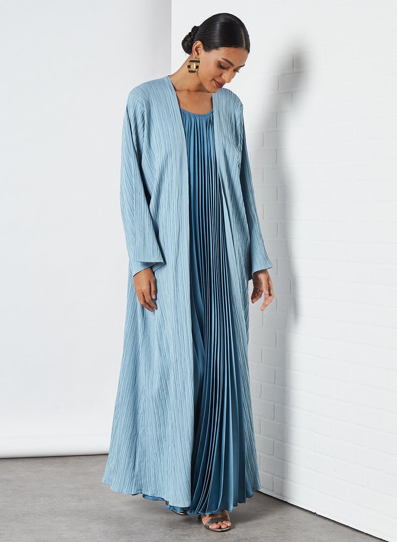 Bousni - 2-Piece Pleated Bisht Abaya Set Denim Blue - Image 1