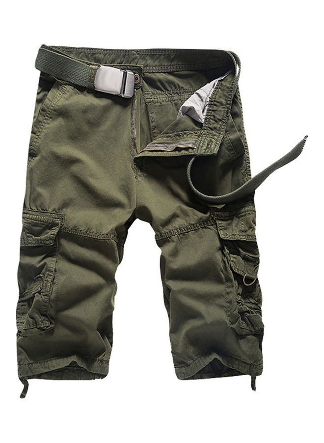 Solid Pattern Multi Pocket Cargo Shorts Army Green