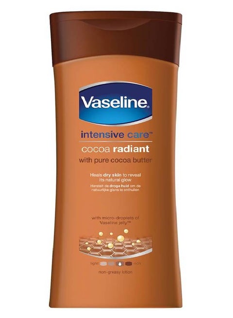 Vaseline Lotion intensive care cocoa radiant made with 100% pure cocoa butter for a natural glow 200ML Promo 200ml