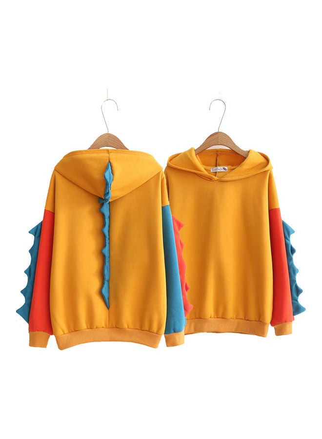 Dinosaur Design Long Sleeves Hoodie Yellow/Blue - Image 1