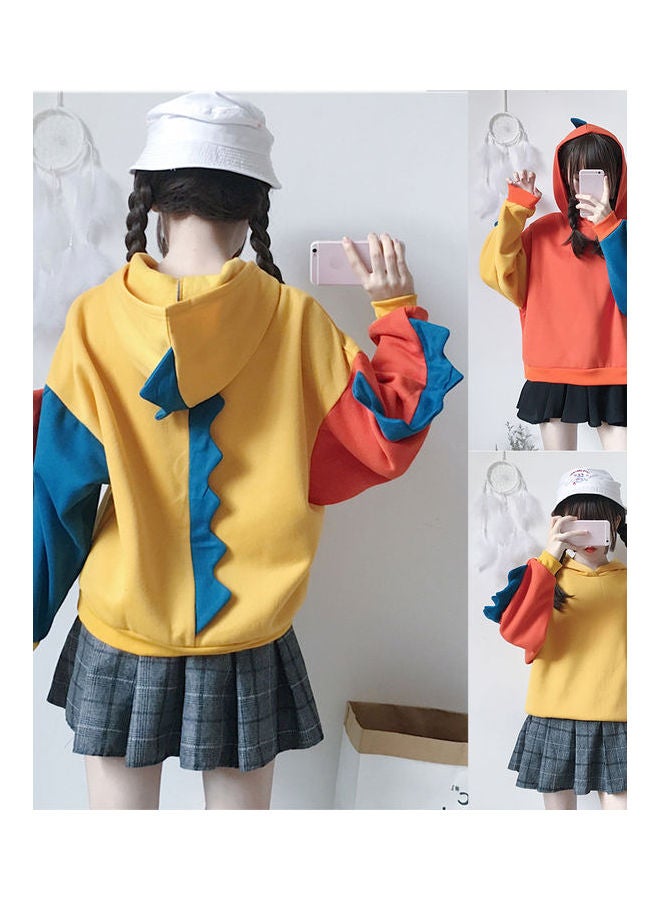 Dinosaur Design Long Sleeves Hoodie Yellow/Blue - Image 3