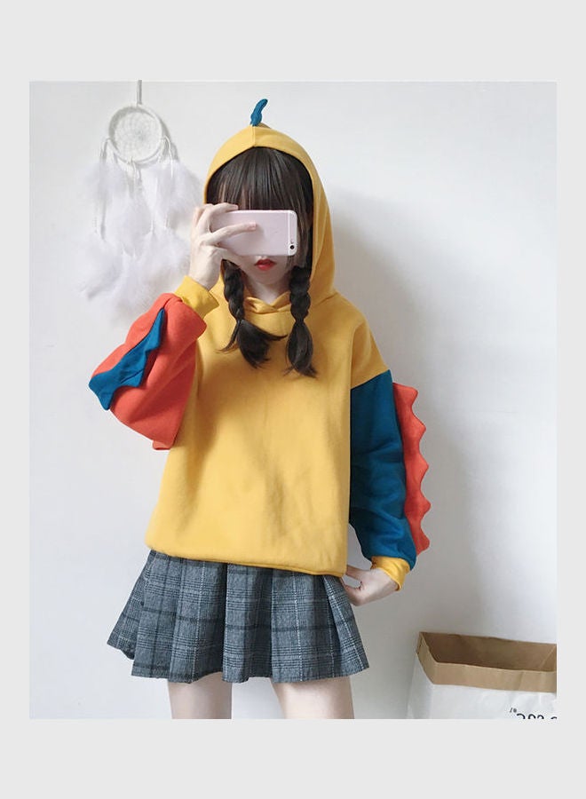 Dinosaur Design Long Sleeves Hoodie Yellow/Blue - Image 4