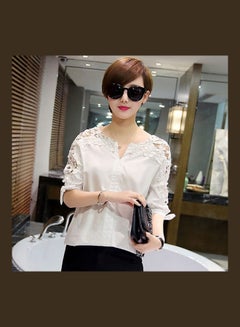 Lace Detail Short Sleeves Blouse White