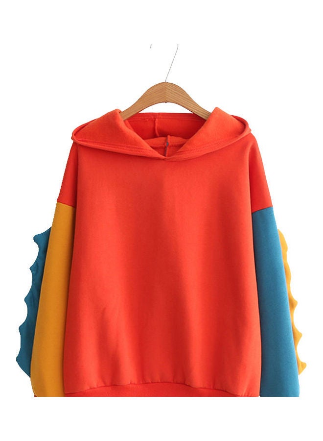Dinosaur Design Long Sleeves Hoodie Orange/Blue - Image 3