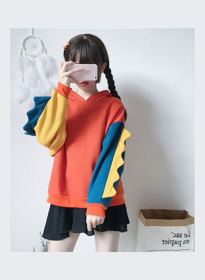 Dinosaur Design Long Sleeves Hoodie Orange/Blue - Image 2