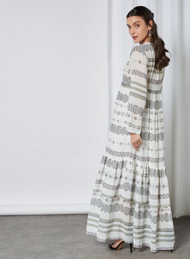 Printed Long Sleeves Maxi Dress Off White - v1611296137/N43608967V_2