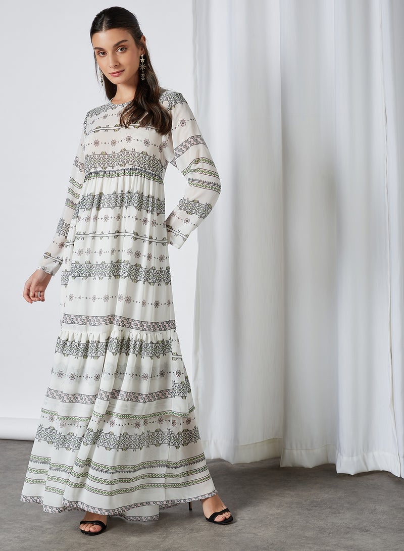 Printed Long Sleeves Maxi Dress Off White - v1611296137/N43608967V_4