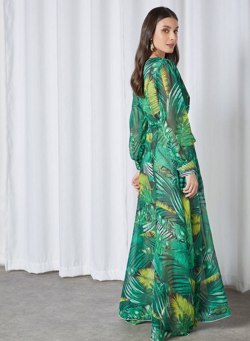 أسرار الأميرة فستان طويل بطبعة استوائية أصفر/أخضر/أسود  - Image 4