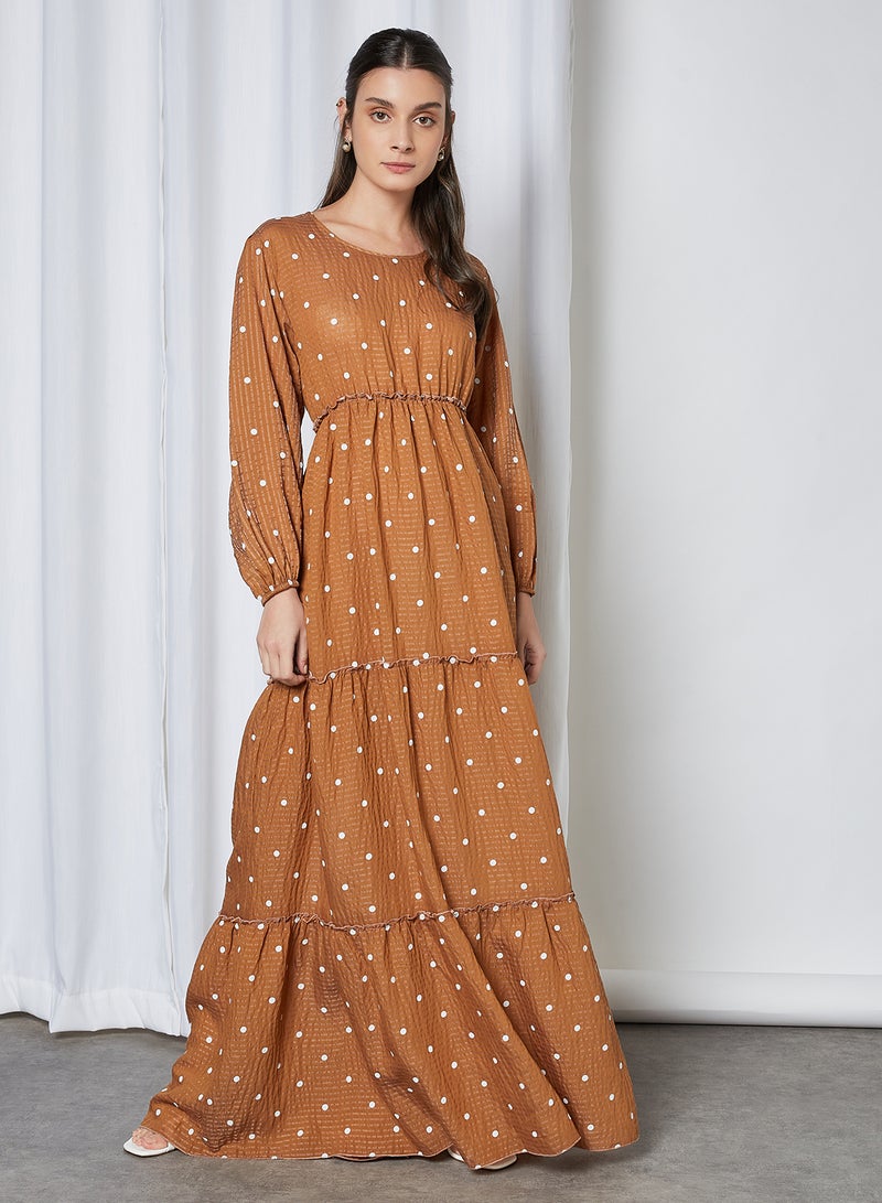 Polka Dot Printed Flared Maxi Dress Brown - v1611296141/N43608973V_1