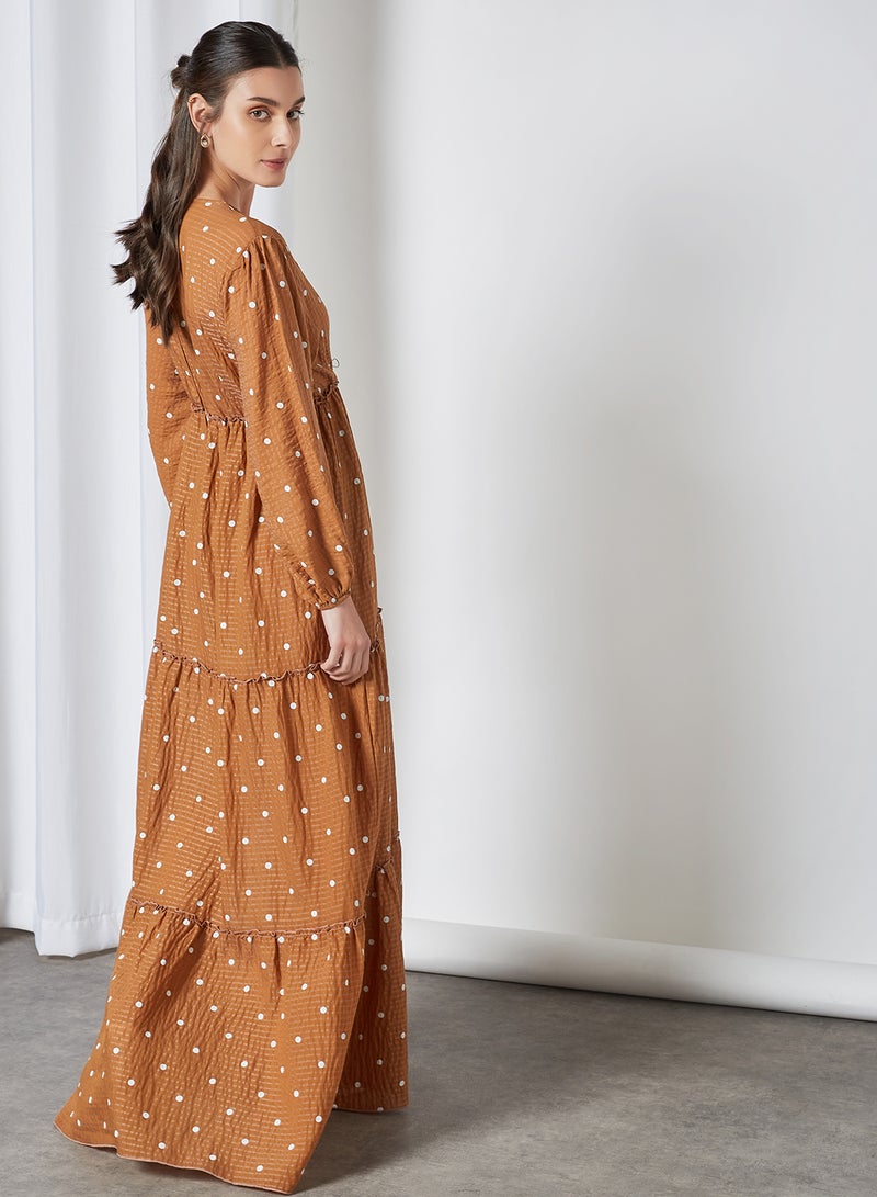 Polka Dot Printed Flared Maxi Dress Brown - v1611296141/N43608973V_4