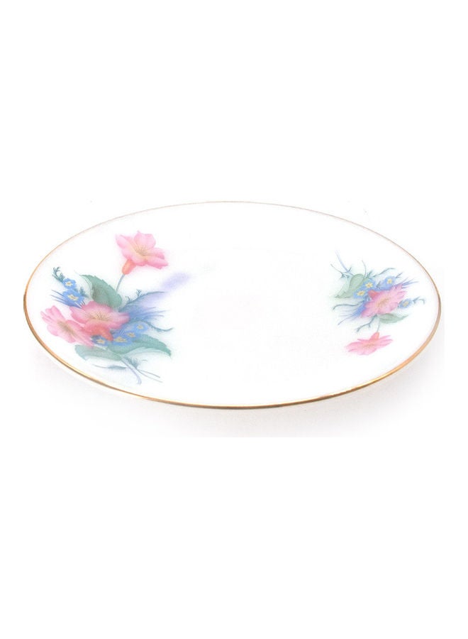 Flower Design Dinner Plate White/Gold/Green 7inch