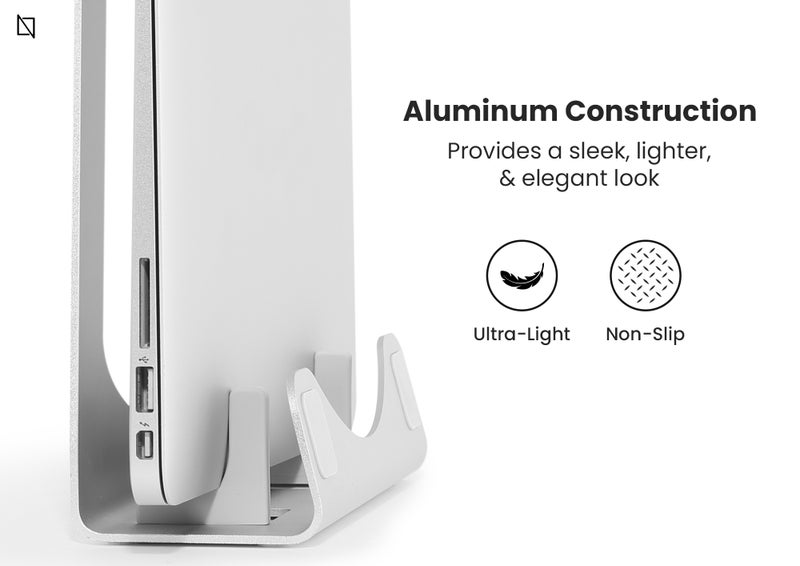 Aluminium Vertical Laptop Stand and Riser Silver