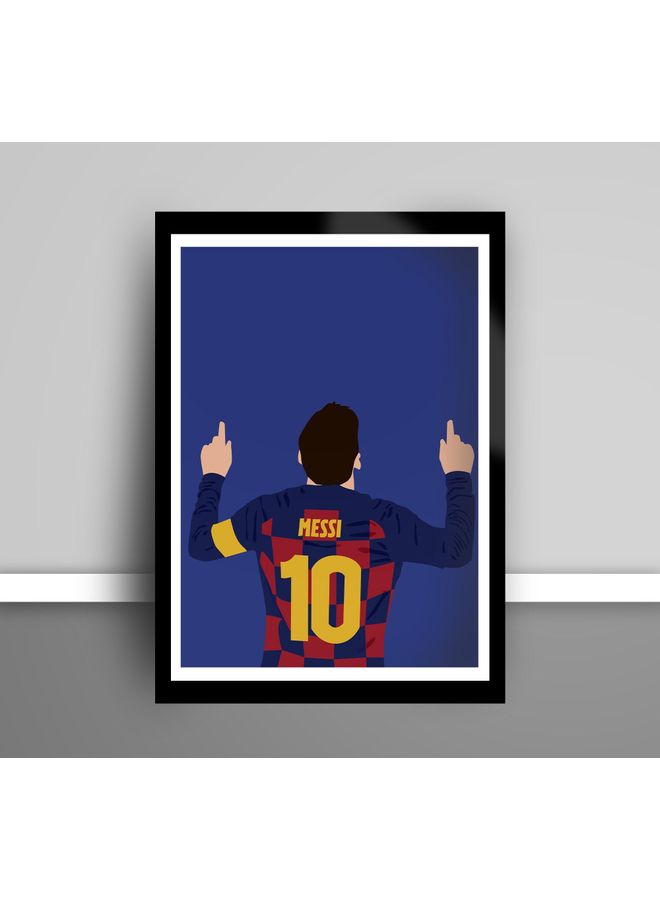 ملصق بتصميم صورة ليونيل ميسي في برشلونة مع إطار أزرق/أصفر/أحمر 50x40سم 