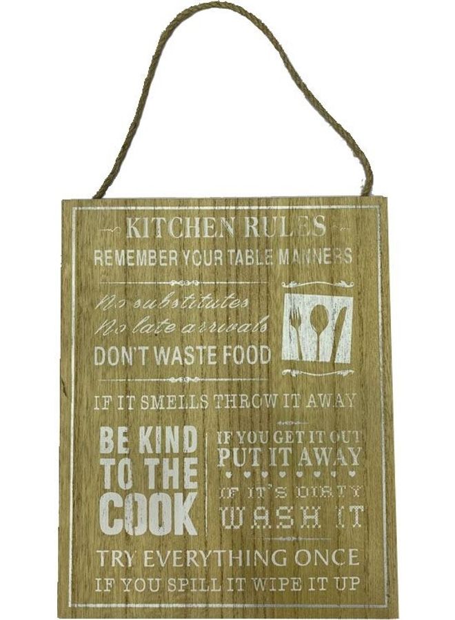 East Lady Kitchen Rules Wall Hanging Sign Board Beige/White 24x30cm  - Image 1